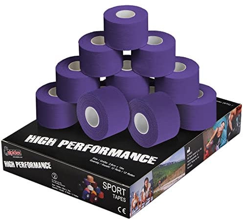ALPIDEX 12 Rollen Sport Tape Set 3,8 cm x 10 m Gelenk Tapeverband Viele Farben Reißbares Unelastisches Sporttape Hautfreundlich Handball Fußball Volleyball, Farbe:lila