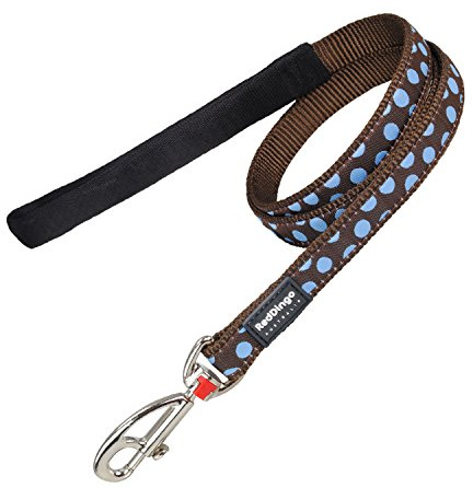 Red Dingo Dog Lead 1.2m Design, Blue Spots on Brown, Size Small (15mm x 1.2m)