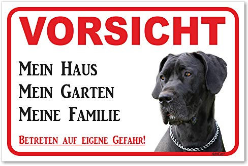 AdriLeo Schild - Vorsicht Deutsche Dogge - Mein Haus - (15x20cm) / Graues Fell Achtung Hund Wachhund deutscher Hund robust langlebig UV-beständig wetterfestes Warnschild