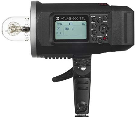 Quadralite Atlas 600 TTL Studioblitz mit Akku (600Ws, 8 Leistungsstufen, seitliches Display, 8700mAh Batterie)