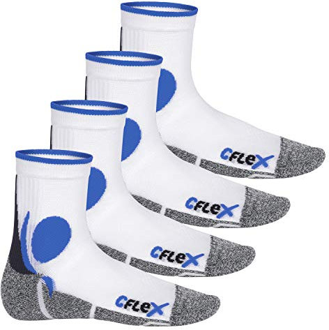 CFLEX Damen und Herren Running Funktions-Socken (4 Paar) Laufsocken - Weiss-Blau 35-38