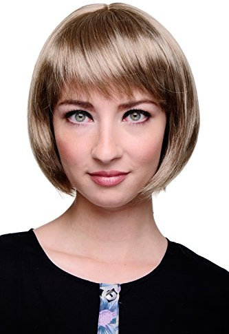 WIG ME UP - 703-14F Sexy Bob, Perücke, gerader Pony, Blond-Mix, Hellblond und Dunkelblond gemischt