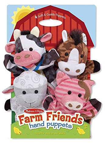 Melissa & Doug 4 Títeres de Mano con Animales de la Granja, Marionetas para niños y Adultos, Juguete Creativo de Calidad, Regalo para niños y niñas de 3 4 5 6 7 años