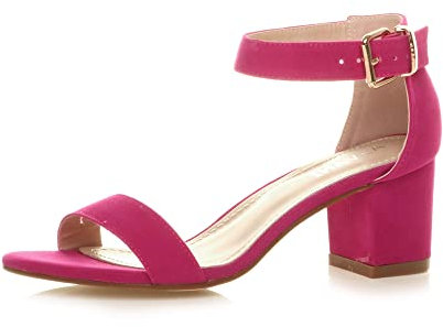 Femmes Talon Moyen Bout Ouvert Sandales à lanières ,Daim Rose Fuchsia,38 EU