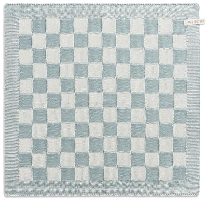 KNIT FACTORY - Küchentuch Block - Ecru/Stone Green - 50x50 cm | Gestricktes Küchentuch - Handtuch Küche - Küchentextilien - Küchenhandtuch aus Baumwolle - Spülhandtuch - Blockmuster