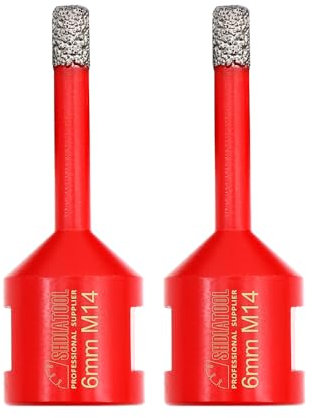 SHDIATOOL Forets Diamant 2 Pièces 6mm Trépans de Forage avec Filetage M14 pour Perçage à sec en Porcelaine Carrelage Granit Marbre