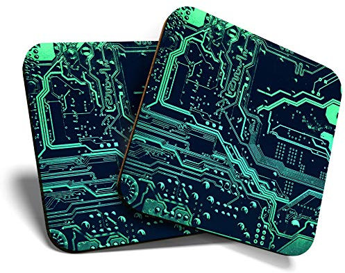Great Coasters (Set of 2) Square/Glossy Quality Coasters/Tabletop Protection for Any Table Type - Motherboard Computer Gaming Tech #16893