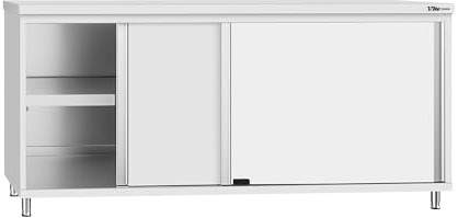 VM Europa - Edelstahl Arbeitsschrank - 80 x 60 cm - AISI 430 Legierung - Mit Schiebetüren - Kompakte Bauweise - Küchenmöbel Gastro Schrank Edelstahlschrank Grillschrank