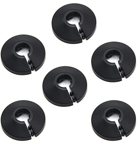 MroMax 6pcs 12mm Pipe Cover, Flange Black Pipe Collar Plastic Pipe Hole Collars for Radiator, Wall Pipe Tube Decoration