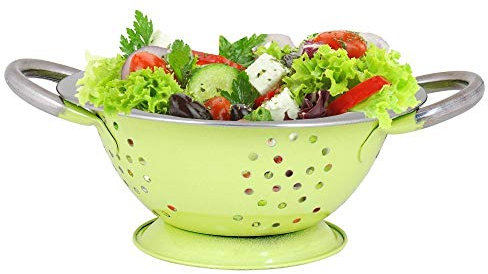 Kosma 28cm Stainless Steel Deep Colander - Lime Green Exterior, Mirror Interior - Food Pasta Vegetable Fruit Strainer