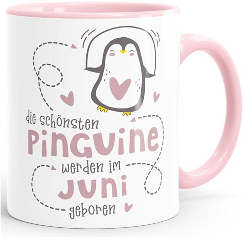 SpecialMe® Kaffeetasse Die Schönsten Pinguine werden im (style_variation) geboren Geschenk zum Geburtstag Inner-rosa Keramik-Tasse