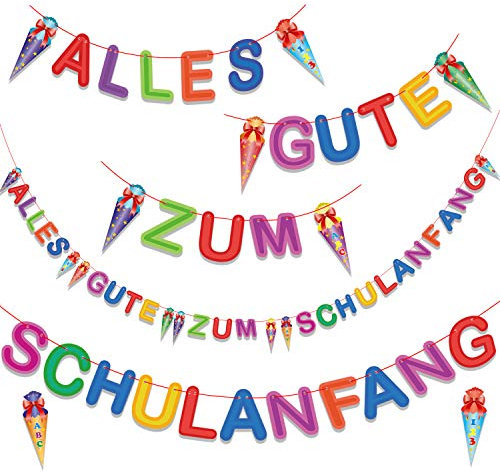 HOWAF Girlande Schulanfang Deko, Zuckertüten Banner, Rot und Weiß, Papier, Gerade