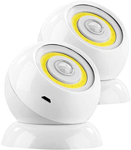 Lunartec LED Spots mit Akku: 2er-Set ultrahelle COB-LED-Akku-Leuchten mit PIR Sensor, 200 lm, weiß (Leuchte mit Bewegungsmelder, Kabellose Strahler, Tischleuchte Batterie)