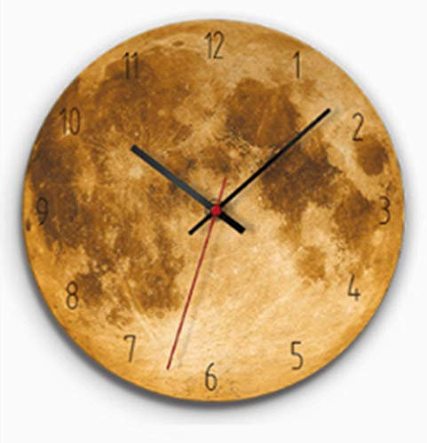 SWECOMZE Mond Wanduhr,Modern Lautlos Wanduhr Round Holzuhr Wanduhr geeignet für Heimtextilien (Gelb)