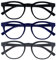 OPULIZE Blu-Lesebrille Blaulichtfilter 3er Pack Cool Rund Rahmen Federscharniere Verbessern Den Schlaf Computer Gaming Entspiegelt Schwarz Blau Grau Herren Damen BBB5-137 +2.50