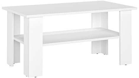 KOMTO Couchtisch Weiß Vienna - Wohnzimmertisch Modern Couchtisch Holz 90 x 50 x 43 cm Tisch Wohnzimmer Coffee Table Beistelltisch Sofatisch Kaffeetisch