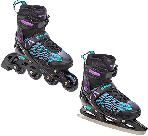 RAVEN 2in1 Pattini da ghiaccio Pattini in linea Inline Skates per bambini, adulti, ragazze e donne regolabili (Cande, 31-35 (20,5cm-23cm))
