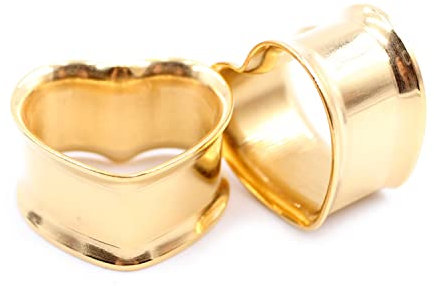 XINHE 2 Stück Piercing Ohr Tunnel Set 316L Edelstahl Superdünn Herzförmig Double Flared Tunnel Plug Punk Mann Unisex 8-25mm,Gold,8mm(0g)