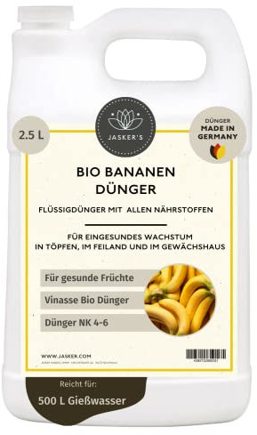 Bio Bananendünger flüssig 2.5 L - 100% Mediterraner Bio-Dünger mit Vinasse & viel Kalium - Organischer Bio Bananen Dünger - Musa Basjoo Bananenpflanze - Für Bananenbäume im Freiland & Kübel