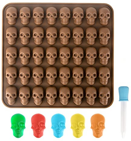 AWAVM Silicone Skull Candy Moulds - Jelly, Ice Cube, Chocolate, Cookie, Halloween Moulds - 40 Grid, 5ml Dropper
