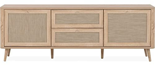 HOMIFAB Meuble TV cannage et Effet Bois 175 cm - Padang