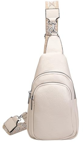 ITALYSHOP24 OBC Unisex Crossbody Bodybag Sling Tasche Rucksack Crossover Schultertasche Brusttasche Umhängetasche Bag damen herren Beige
