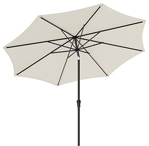 SONGMICS Sonnenschirm 340 cm, UPF 50+, Strandschirm, beidseitig um 30° knickbar, Sonnenschutz, mit Kurbel zum Öffnen/Schließen, für Terrasse, Balkon, Pool, ohne Ständer, beige GPU045M01