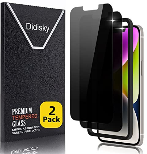 Didisky 2 Unidades Protector de Vidrio de privacidad Templado con Marco de Montaje en Pantalla para iPhone 13 Pro MAX, iPhone 14 Plus 6.7'', Anti-Voyeur,Fácil instalación,Dureza 9H