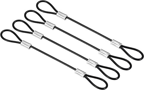 PATIKIL 5 Inch Safety Cable Lock, 4 Pack Stainless Steel 2mm Dia Security Wire Rope with Double Loop Double Loop for Stage Lighting Luggage Lock Black