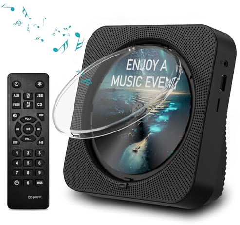 MICOCIOUS Tragbarer CD-Player mit Bluetooth, Desktop-CD-Player mit Dual-HiFi-Lautsprechern für Heimmusik-CD-Player mit LCD-Bildschirm/FM-Radio/Staubschutz/AUX/USB-Anschluss