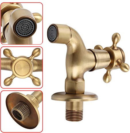 Montado en la Pared Vintage Sólido, Grifo de Babero de Latón Grifo de Pared Antiguo Grifo de Latón Cinta de Agua Fría Individual para Fregadero de Cocina Fregona Piscina (Fregona piscina grifo corto)