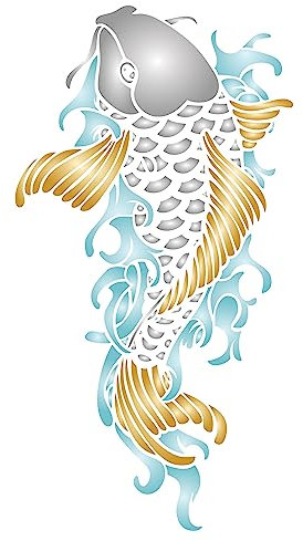 Chinesische Koi-Schablone, 11,4 x 21,6 cm (S) – Koi-Karpfen-Harmonie, Reichtum, Feng Shui-Schablonen für Malvorlage