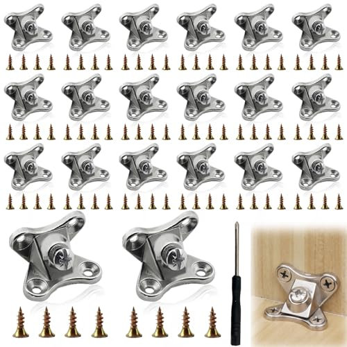 Entretoise d'angle amovible : 20 entretoises d'angle papillon avec 80 vis en acier inoxydable et 1 tournevis, connecteur d'angle papillon, connecteur d'angle en forme de L pour meubles en bois