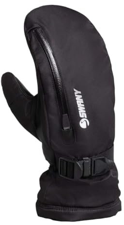 Swany Damen Arctic Touch-Screen kompatibel, isoliert, warm, langlebig, Leder, Winter-Fäustlinge mit Schnellverschluss-Riemen, Schwarz, Größe L