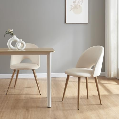 [en.casa] Juego de 2 Sillas de Despacho con 4 Patas de Efecto Madera Pack de 2 Sillas de Cocina Comedor Asientos Tapizados Terciopelo y Metal 77 x 50 x 55 cm - Beige