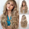 HAIRCUBE Lange Locken/Welle mit Pony Perücken für Frauen Natur Hitzebeständige Kunstfaser Perücken mit Pony Täglich Cosplay(Blond)