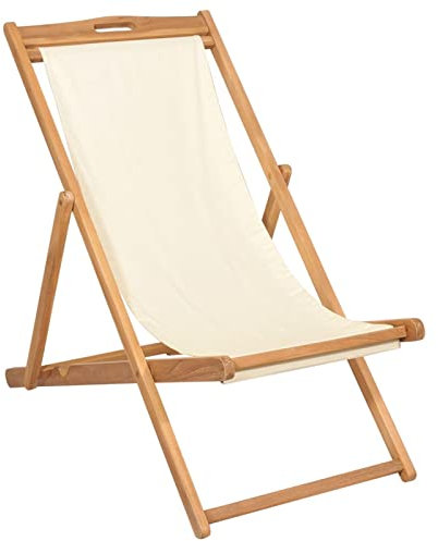 ARKEM Liegestuhl Teak 56×105×96 cm Creme Sonnenliege Klappbar Strandliege Klappbar
