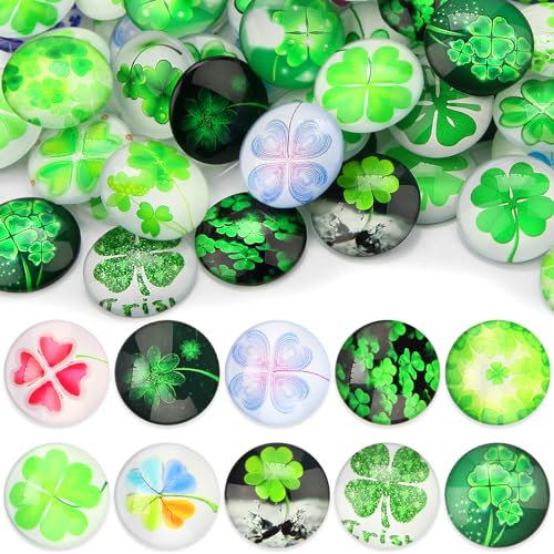 Nenull 100 STK Vierblättriges Kleeblatt Bunte Muggelsteine Bunt Kinder Groß 25mm Glasnuggets Mosaiksteine zum Basteln Glückssteine Edelsteine Deko Schmucksteine Cabochons für DIY Anhänger Armbänder