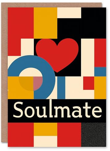 Artery8 Valentines Day Greeting Card Soulmate Bauhaus Art Love Heart For Him or Her
