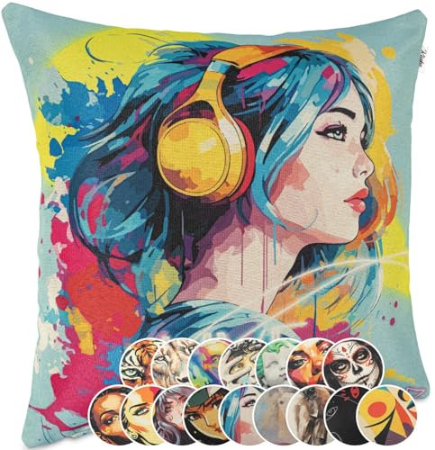 Kissenbezug Dekokissen Gobelin Kissen Sofakissen Kissenbezüge Kissenhülle Zierkissen Pop Art Motiv beidseitig Bedruckt Music 40x40cm ohne Füllung