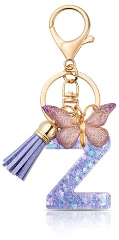 MORSUNBELA Porte-clés avec lettre initiale papillon porte-clés pour adolescentes et filles, Violet/Z, S