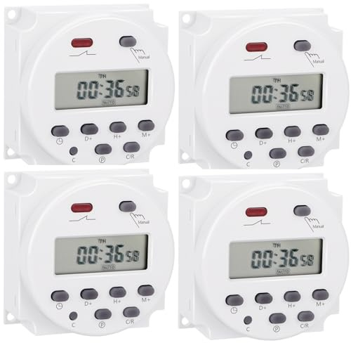 Weasch 4 interruttori con timer, CN101A, DC/AC 12 V 16 Amp, digitale LCD di potenza programmabile, timer relè temporizzato, supporta 28 orari programmati giornalieri o settimanali (4)