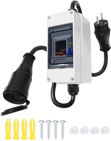 DIHOOL Mobiler Digitaler Stromzähler Für Steckdose 80A 230V Mit Typ A fi ls Schutzschalter 16A und Schuko Stecker Ip65 Stromverbrauchsmesser