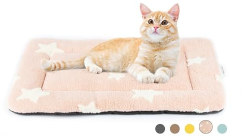 MORA PETS Cat Bed Mattress Small Flat Dog Crate Mat 56 x 33cm Washable Pet Bedding Soft Puppy Cushion Anti-slip Kitten Bed Puppy Pillow Pad with Star Pattern Pink