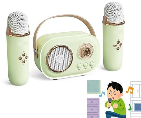 Mini Karaoke Machine Portable Bluetooth Speaker,Mini Karaoke Machine for Kids,Mini Karaoke Machine with 2 Wireless Microphones, with 6 Sound Modes (Green)