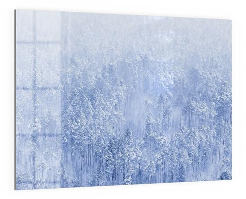 DEQORI Glas-Magnettafel | 120x90 cm cm groß | Motiv Winterwald in Weiß | Memo-Board aus Glas | Magnetboard inkl. Magnete, Stift & Tuch für Küche & Büro | Tafel magnetisch & beschreibbar