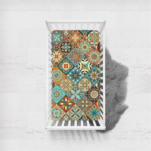 Morbuy Mandala-Druck Spannbettlaken Babybett, Spannbettlaken Kinderbett,Weiche Atmungsaktiv Spannbettlaken Kinderbett Stubenwagen Bezug Kinderwagen Matratzenbezug (Mandala,160x80cm)