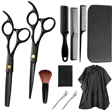 YIWEOG Kit de barbier Kits de coiffure 13 pièces en acier inoxydable professionnel ciseaux de coiffeur ensemble cheveux dents tondeuse plat coupe cisailles peigne