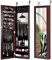RELAX4LIFE Armoire à Bijoux Murale Suspendue avec Miroir Pleine Longueur, Miroir Porte Bijoux avec 3 Garde-corps, Porte Magnétique & Doublure Velours, 31,5X8,7X110 CM (Marron)