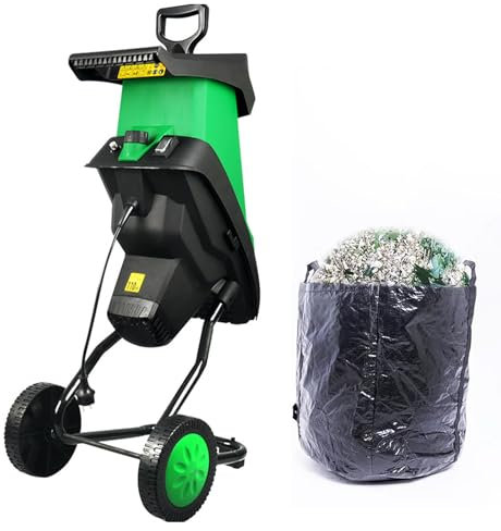 Cippatore Elettrico per Legno, trituratore per Rami di Foglie di Legno, Dotato di stantuffo e Sacco di Raccolta da 50 Litri, Diametro di Taglio da 1,5 Pollici, Motore da 4500 Giri/min
